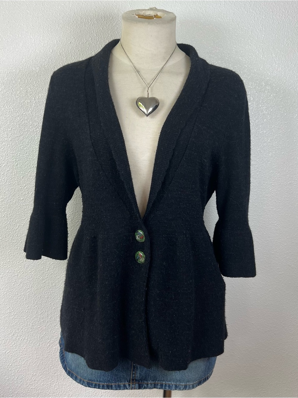 Navy Blue Women's Knit Cardigan Sweater with Button Front